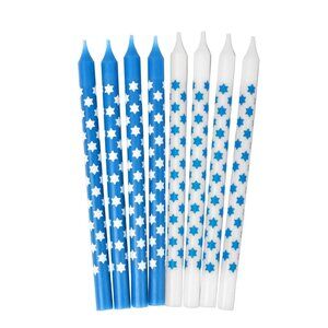 Blue and White Star of David Pattern Menorah Candles